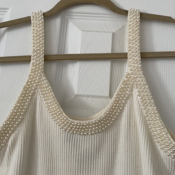 New Pearl Ribbed Knit Tank Top Ivory Small - Picture 4 of 6